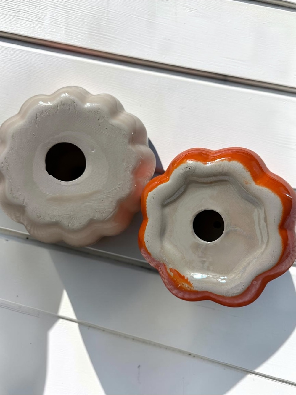 Ceramic Pumpkins Set of 2 Glossy Taupe & Orange Fall Decor 4” - Picture 5 of 7